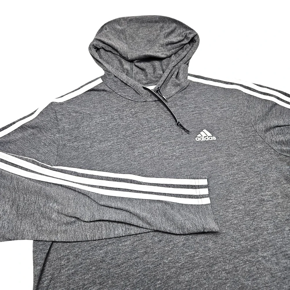 Adidas Lightweight Hooded Tshirt Mens M Gray LS Athletic Pullover Athleisure